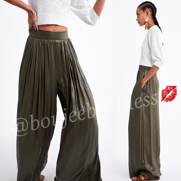 ZARA Shiny Wide Leg Pants - Picture 2 of 8